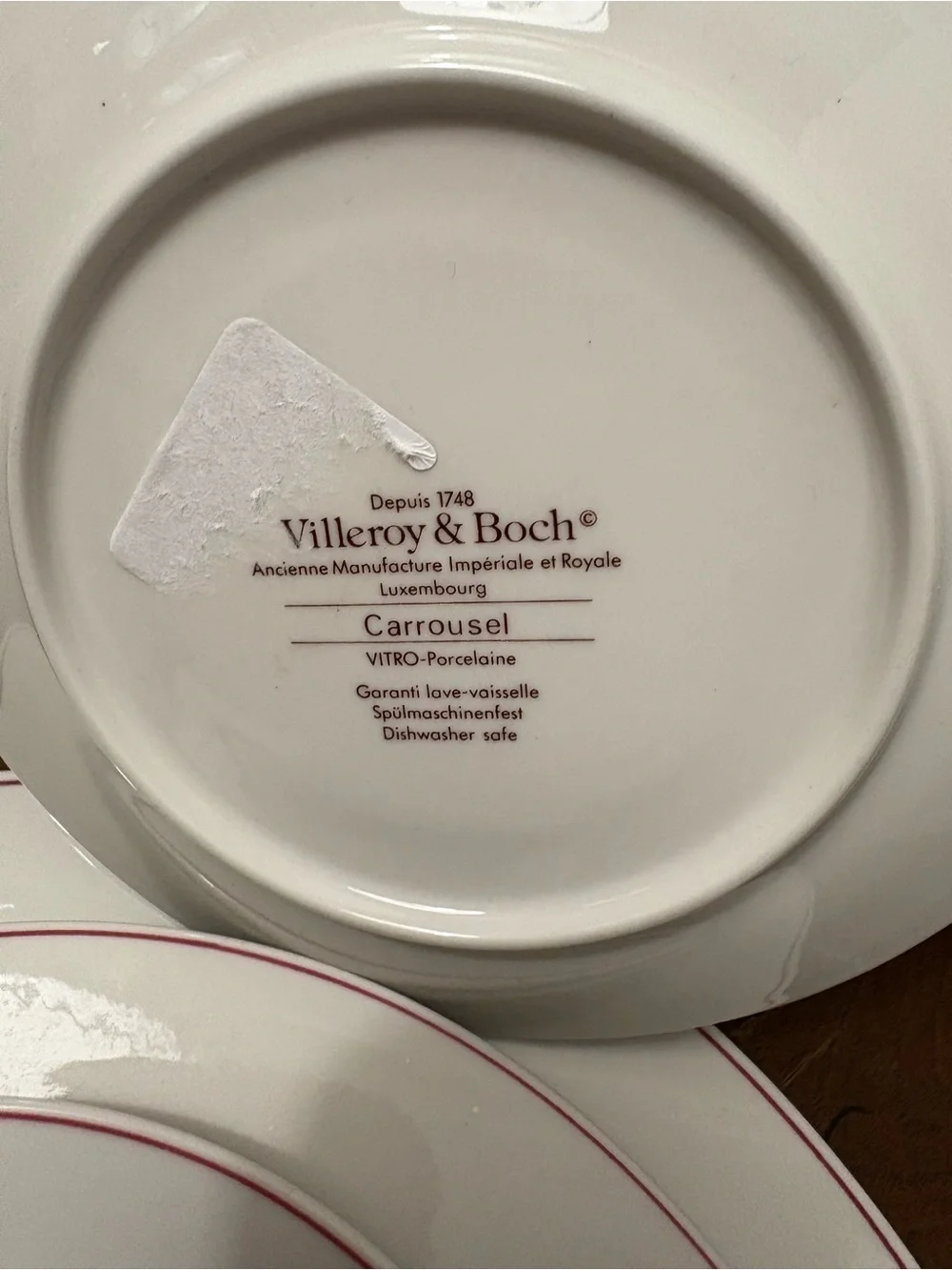 Villeroy & Boch White Dinnerware with Red and Gray Rim Set of 6 pieces